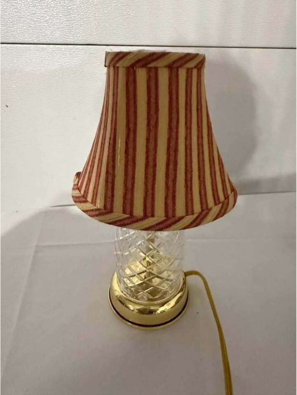 Small Cut Glass Table Lamp with Striped Shade